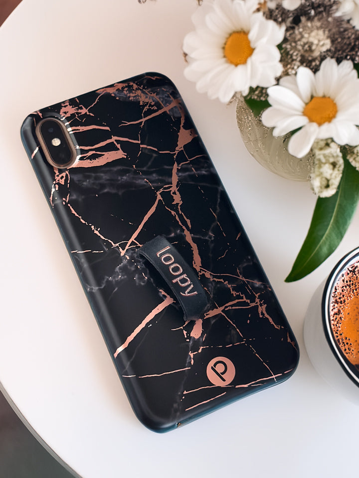  A Black Rose Marble Metallic Loopy Case.|| feature-media