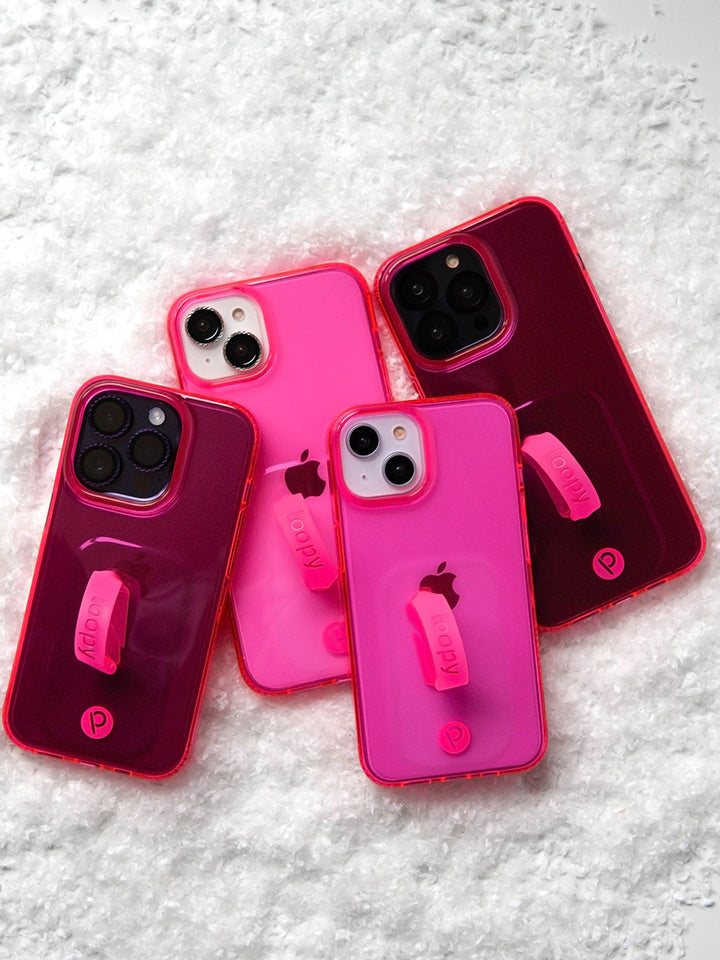 Four Clear Neon Pink Loopy Cases.|| feature-media