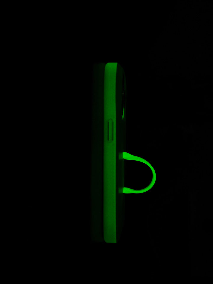 A glow in the dark photo of a Lime Ombre Loopy Case bumper.|| feature-media