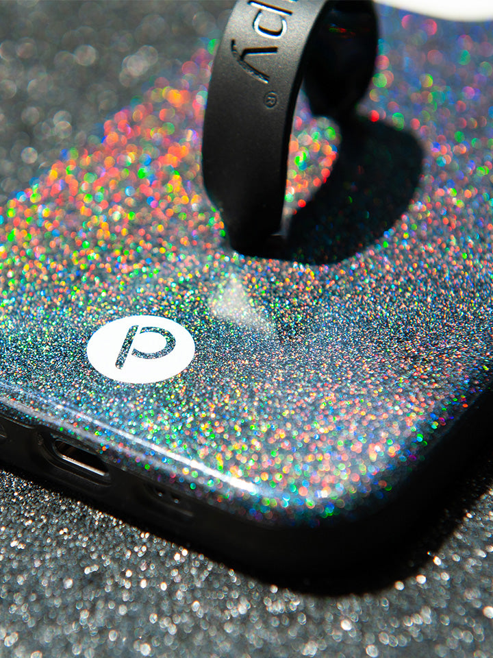 A close up of a Sparkle Black Loopy Case.|| feature-media